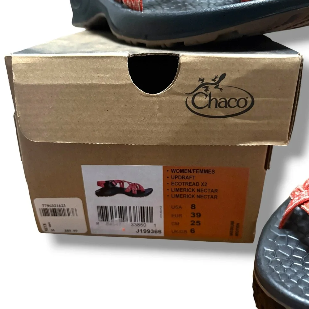 Chaco Updraft EcoTread X2 Sandals Limerick Nectar Red Strappy Women 8 J199366